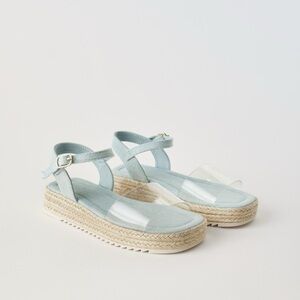 Light Blue Espadrille Sandals with Clear Straps